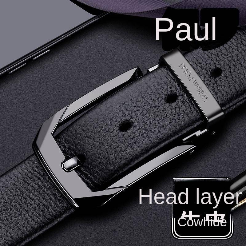 King belt male needle buckle layer pure cowhide black belt fashion adjustable waistband Korean young people. 105cm gyllene