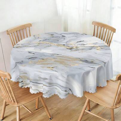 1 st grå & guld marmortryckt bordsduk med vågiga kanter, modern minimalistisk vattentät & fläckbeständig polyesterduk för hemmamåltider, påskfest, uto - Multifärgad (152 cm * 152 cm,180 cm * 180 cm,152 cm * 152 cm 25 st)