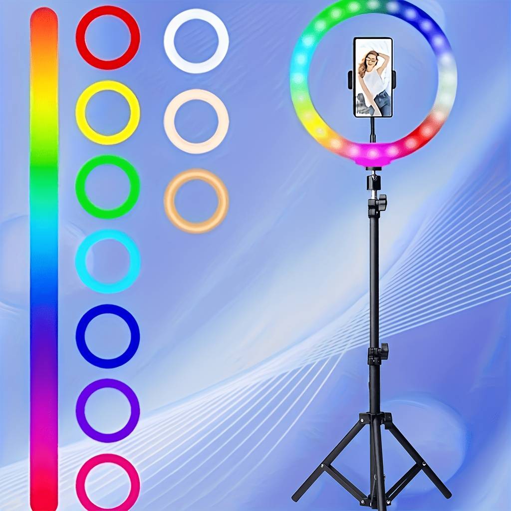 10" Ring Light With Stand 43.31 Inch/110 Cm Adjustable Height Tripod With Phone Holder, 38 Color Selfie Ring Light With Tripod Stand, Dimmable/ Speed