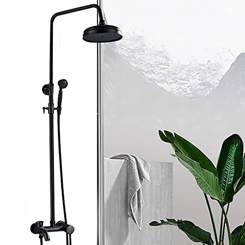 Fetcoi Svart duscharmatur väggmonterad duschset antikt duschsystem, regndusch nostalgi, höjdjusterbar krankropp 80-120 cm