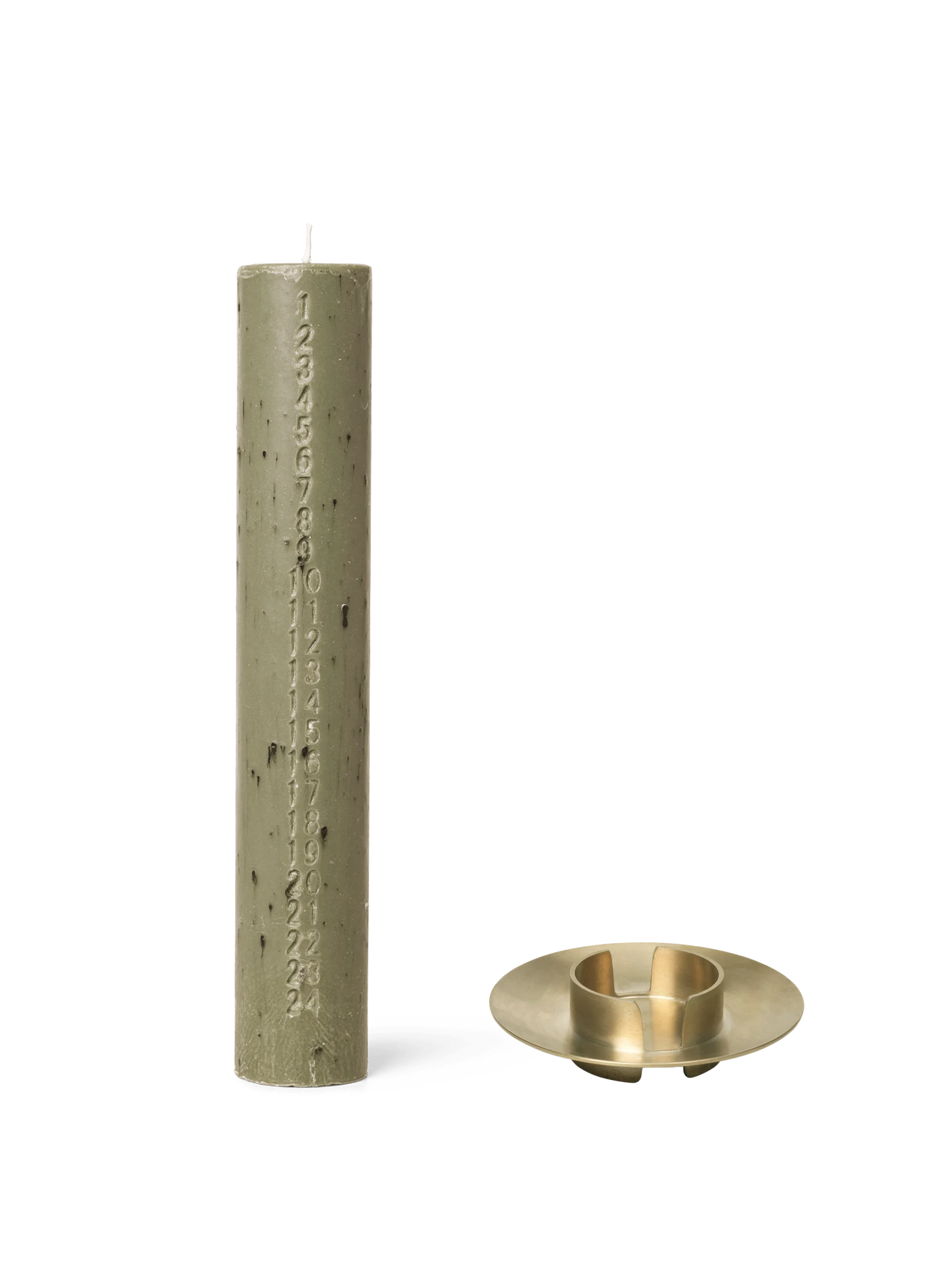 Mura Advent Candle - Artichoke Green & Block Candle Holder - Brass - Gift Set