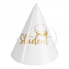 Partyhattar - Student - Vit/Guld - 4-pack