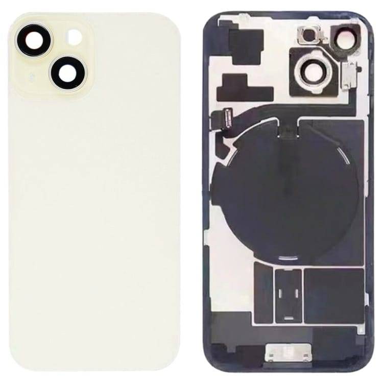 iPhone 15 bagglas med kameralinse+metalplade+Trådløs oplader flex+Magsafe magnet+Flashlight flex OEM guld