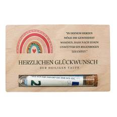 Geldgeschenk zur Taufe - Geschenkkarte aus Holz - Arche, Taufgeschenk Patenkind, Geld verschenken, Taufe Junge Mädchen, Geschenkverpackung Geld Gutschein (Design Regenbogen)