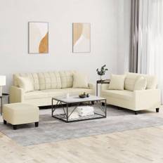 vidaXL sofasæt 3 dele med puder kunstlæder cremefarvet