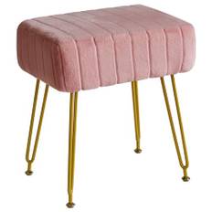 IBUYKE Sammet rektangulär fotstödspall ottoman, sminkpall sidobord, sammet toalettbordssäte, puff soffpall, gyllene stålben, rosa L/G-51P