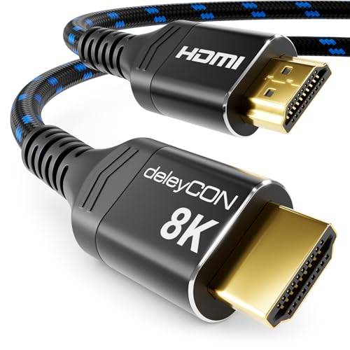 deleyCON 6m 8K HDMI 2.1b Kabel (48G, ULTRA Highspeed) 8K@60Hz 4K@144Hz 120Hz 2K@144Hz/165Hz EARC HDCP 2.3/2.2 - för DTS:X HDR Dolby Atmos TV PS5 Xbox Soundbar Monitor