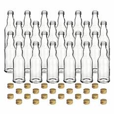 gouveo 24er Set Glasflasche 200 ml Kropfhals mit Schraubverschluss goldfarben - Kleine Flaschen für Likör, Saft, Essig und Öl - Flaschen-Set (FKT200G)