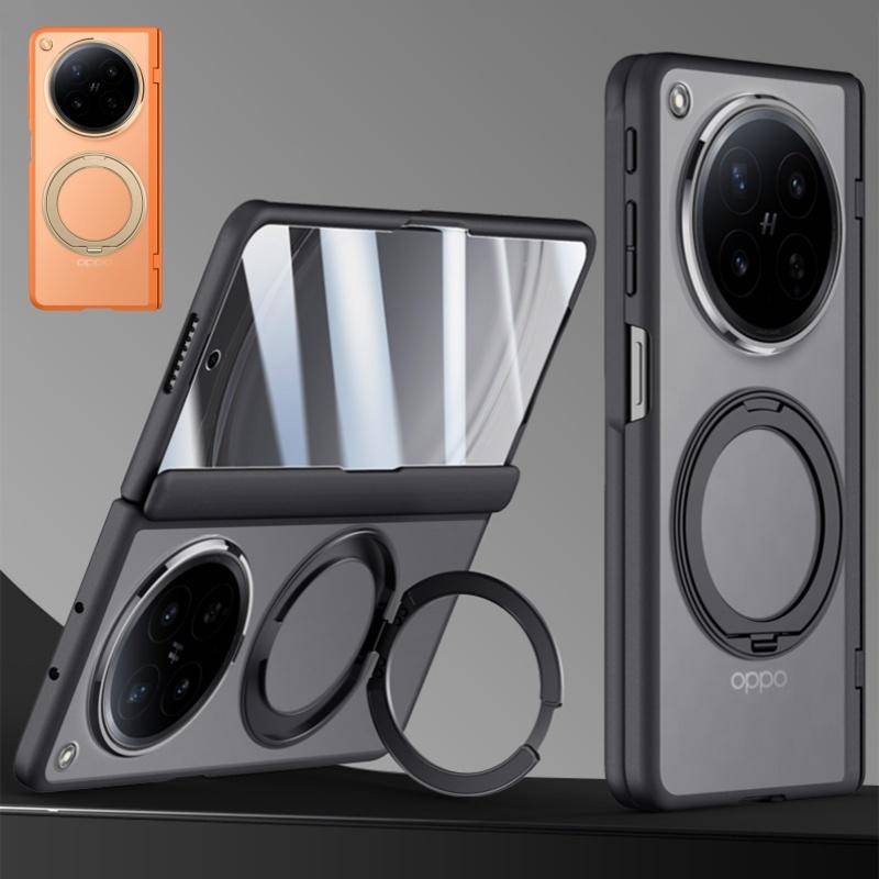 Magnetiskt Klart Matt Gångjärnsskydd 360 Roterbart Ställ Fodral för Oppo Find N6 5G Trådlös Laddning Fodral med Skärmskyddsfilm orange
