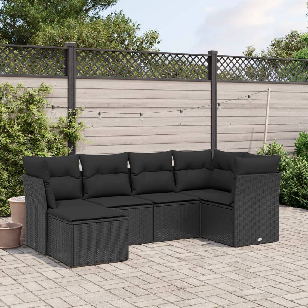 Sofasæt Til Haven 7 Dele Med Hynder Polyrattan - Sort / uden opbevaring