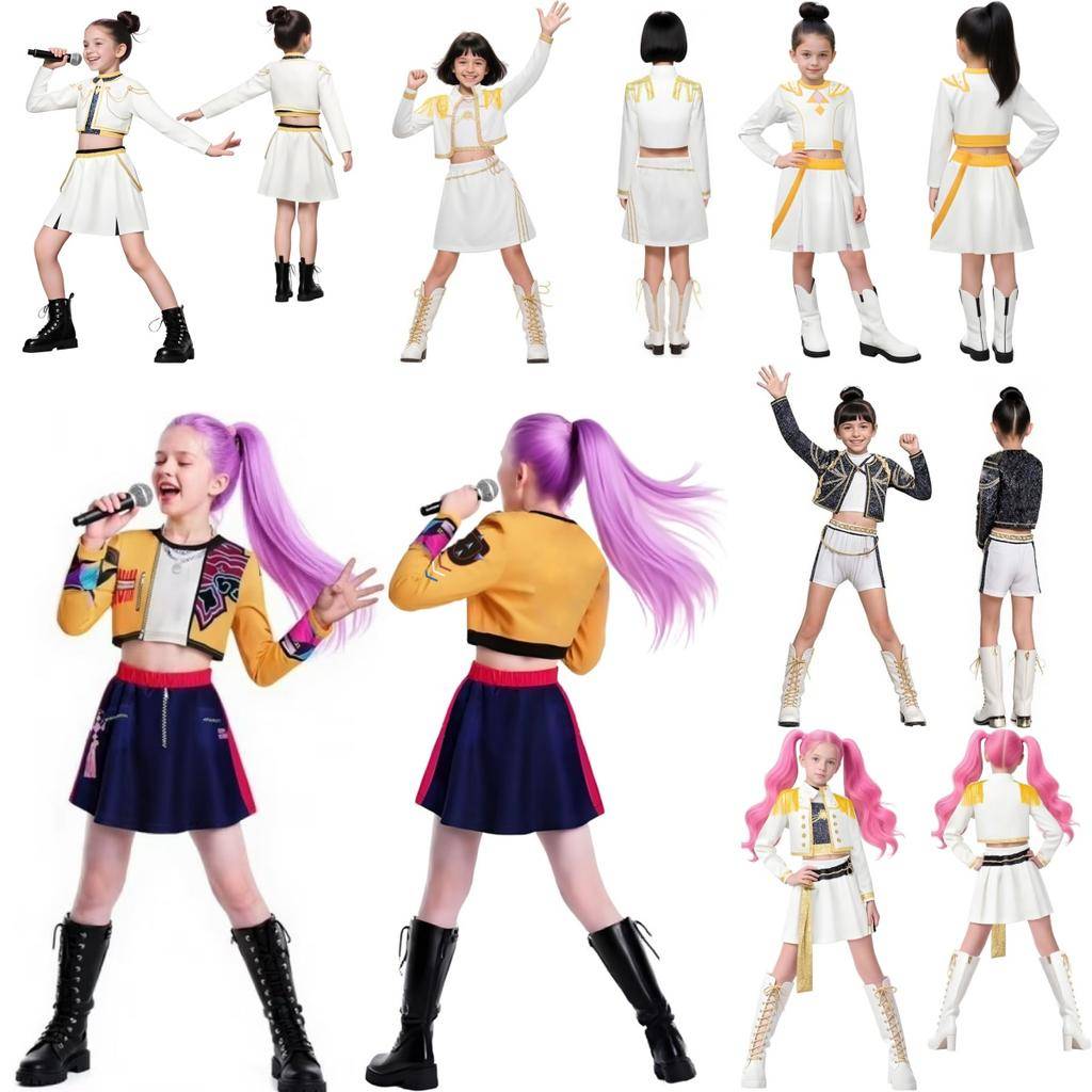 Barnens Kpop Cosplay Demon Slayer Rumi Zoe Mira Kostym Huntrix för Flickor Kläder Idolgrupp Rollspel Halloween Karnevalskostym 140cm