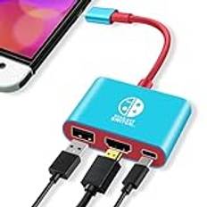 3-i-1-switch dock för switch/switch OLED, USB 3.0-port, bärbar switch dockningsstation resa för Nintendo Switch/Switch OLED, bärbar switch TV-adapter med 4K HDMI, typ C PD2.0-laddning