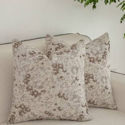 1 st modernt minimalistiskt kuddfodral i pastoral lantstil, chenillejacquard, tjockt och mjukt, tvättbart i maskin, med dold dragkedja, för soffa, sov - Retro blommigt tryck i dimmigt brunt (40*40,45*45,30*50,50*50)