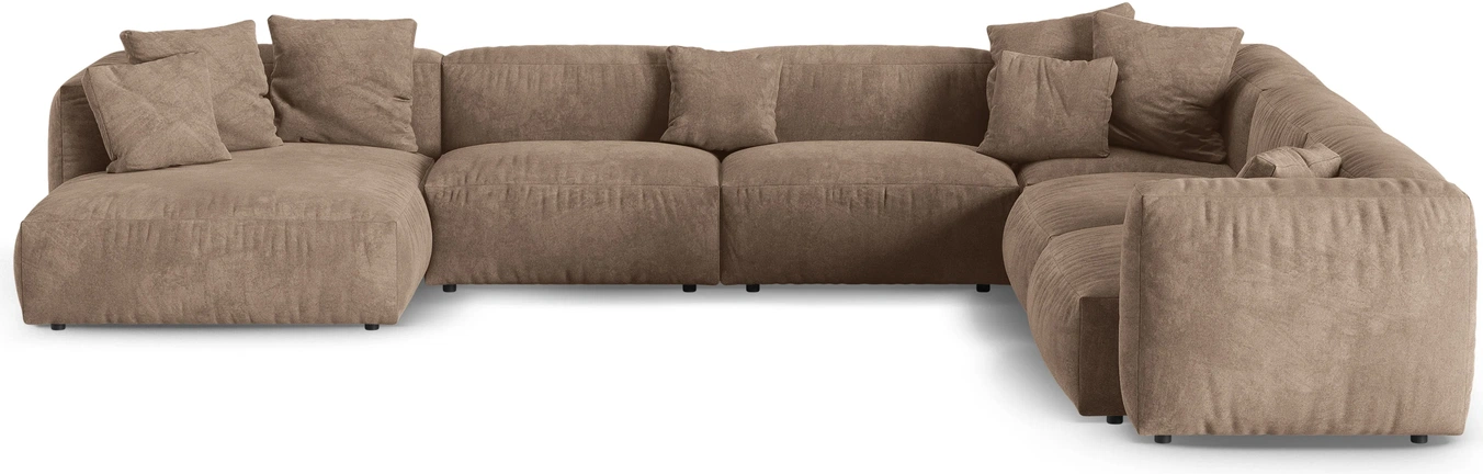 Chaiselongsofa Micadoni Martina, højrevendt hjørnesofa, 6 pers., velour mørk beige, B420xD330xH75, sædedybde 90 cm