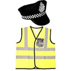 Polisdräkt barn polis maskeraddräkt – svart polisväst, polishatt och en polismärke (standard, X-Large)