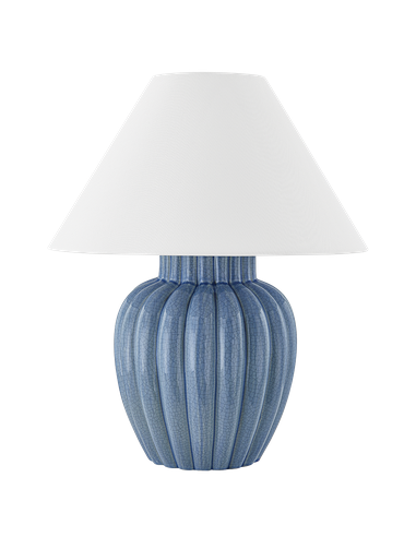 CLARENDON Bordlampe i keramik og linned H51 x Ø42 cm 1 x E27 - Krakeleret blå/Hvid