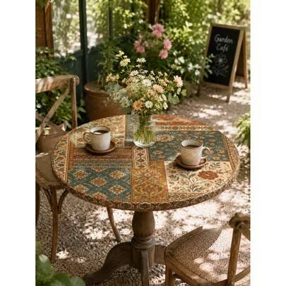 1 st vintage rund bordsduk med blommig geometrisk print, liten, perfekt för trädgård, soffbord, bistrobord, heminredning, rumsinredning, kök, bröllop, - Multifärgad (Multi-size)