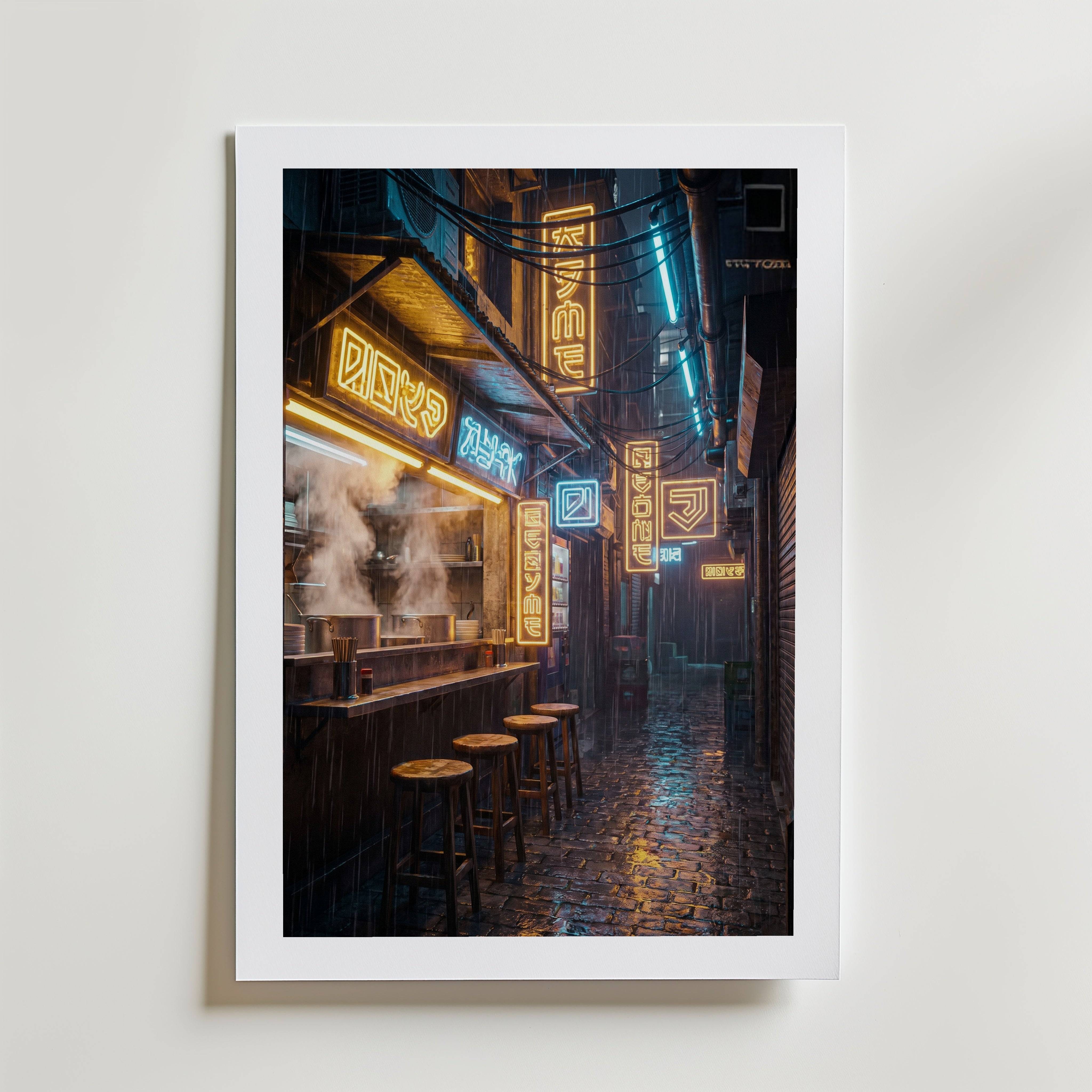 Neon Alley Poster - Premium Canvas 50x70 cm Med passepartout