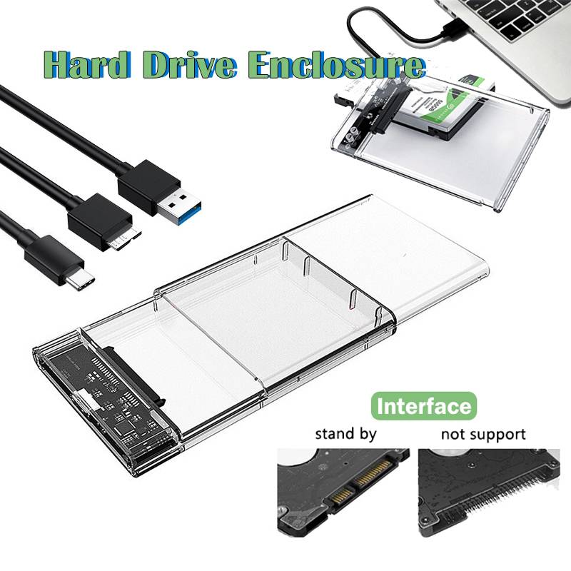 USB3.0/Type-C to SATA HDD Enclosure 2.5 inch HDD SSD External Hard Drive Case Clear Portable Storage Case for Laptop PC HHD Case