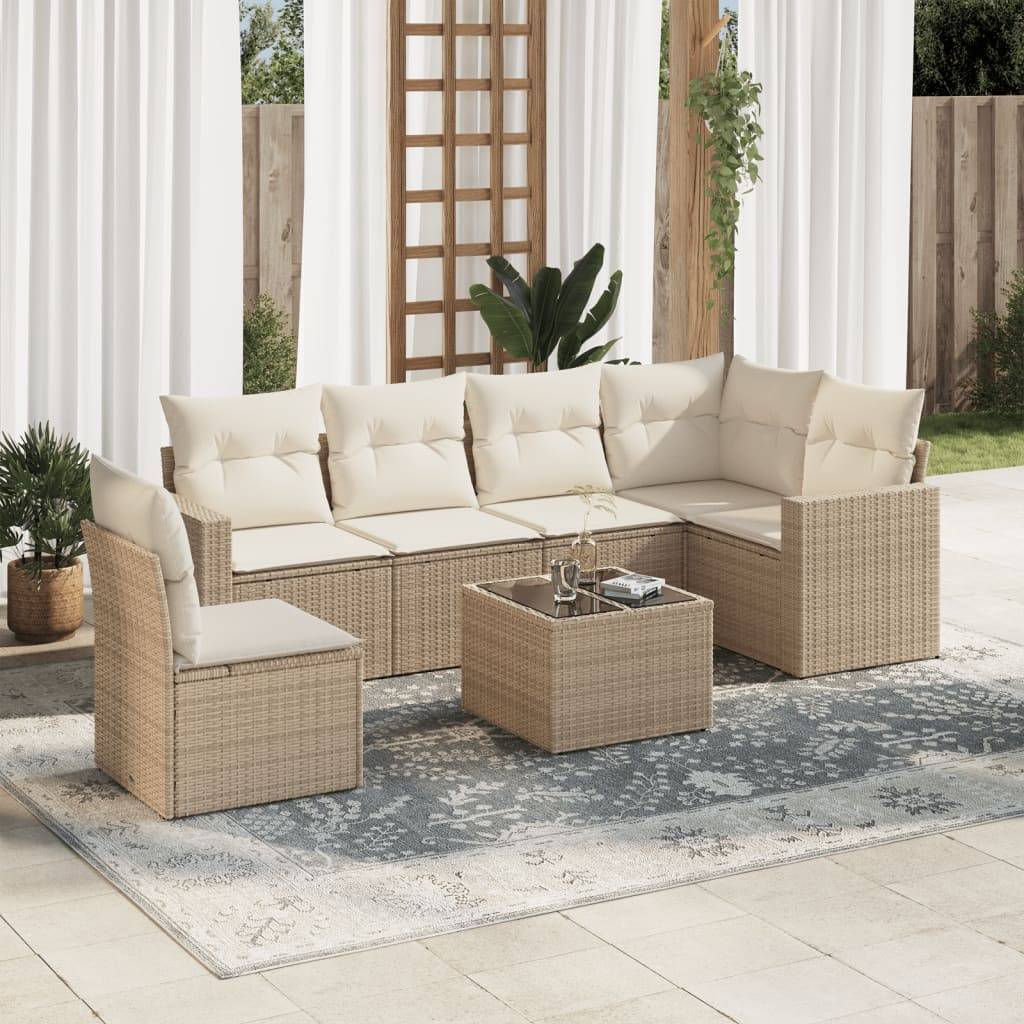 Sofasæt Til Haven 6 Dele Med Hynder Polyrattan - beige og cremefarvet / Med bord