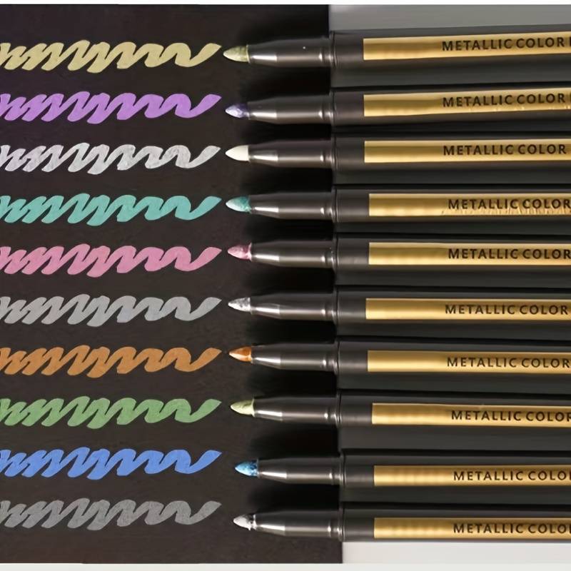 TEMU 1 Set Of 10pcs Metal Marker Pens , Mixed Colors, Medium Tip, Suitable For Plastic Surfaces, Used For Painting, Stone Crafts, Card Making, Scrapbooking, And Diy Photo Albums, Professional Art Use