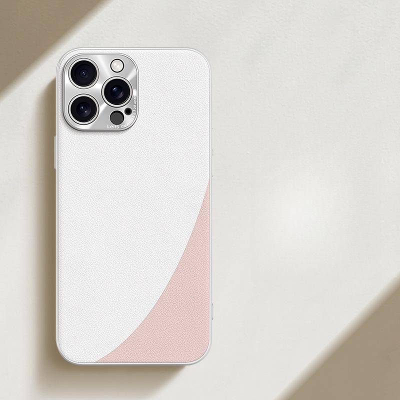 Applicable To Apple 15 ProMax Plain Leather Color-blocking Mobile Phone Case IPhone 14 High-end 13 Lens Anti-fall Protection Case iPhone11pro