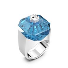 Swarovski Numina Ring, Square Cut, Blue, Rhodium Plated
