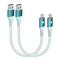 CONMDEX USB C-kabel kort 20 cm/0,2 m 2-pack 10 Gbps USB3.1 Gen2 datakabel typ C Android Auto QC3.0 3.1 A USB A till C snabbladdare för Samsung Note20 Galaxy S23/S22 Z Flip 5 Tab S9 Pixel 8 grön