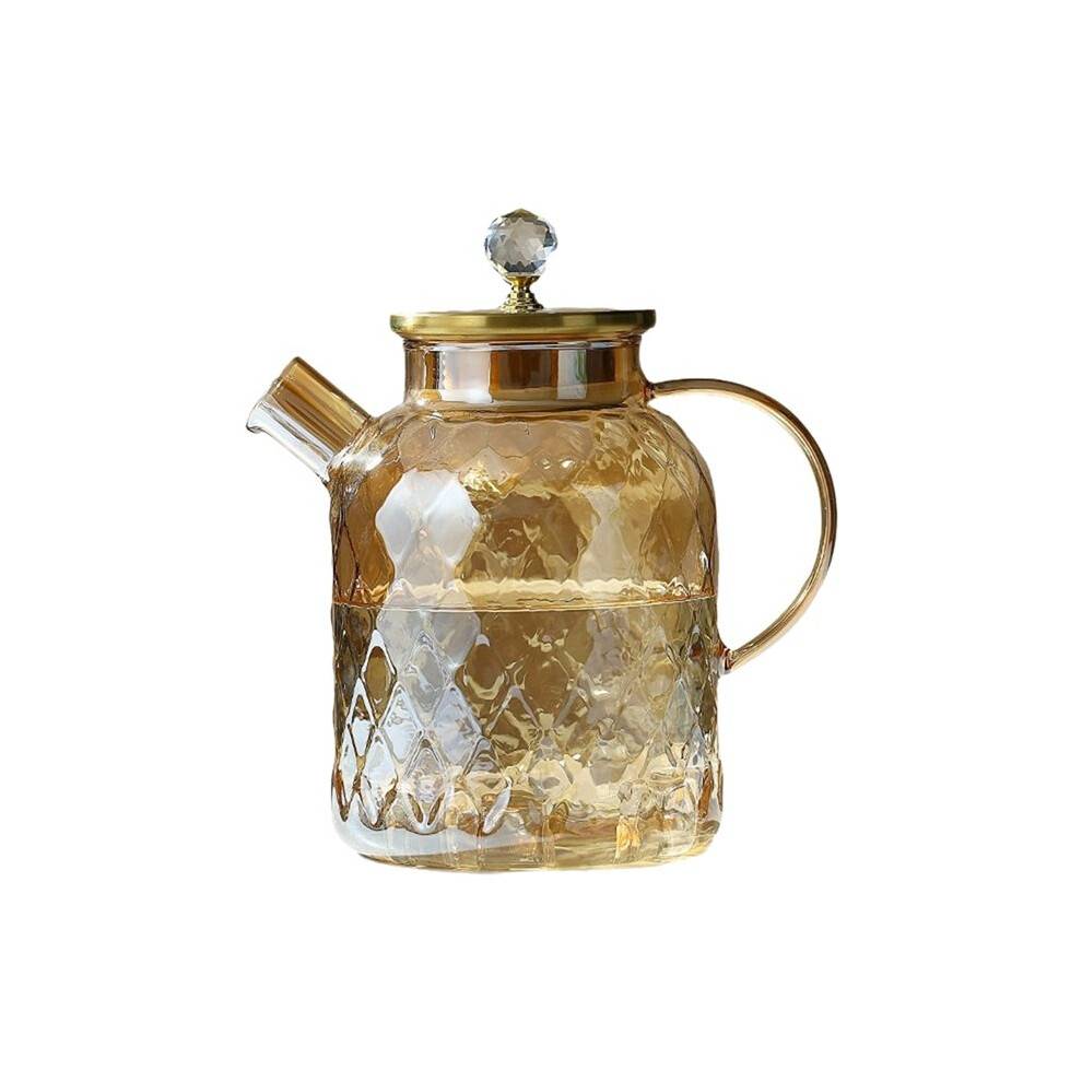 Glass Tea Pot with Lid and Filter Champagne Tea Kettle Cold and Heat Tea Maker for Blooming Fruit Tea 1.8L