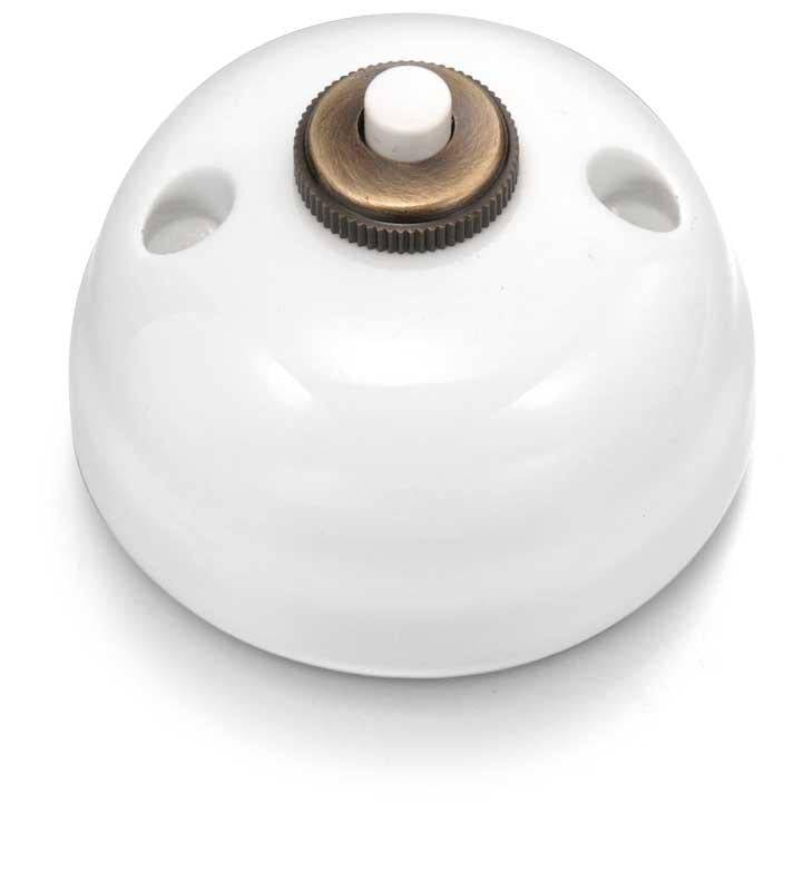 Dimmer rundad tryckknapp vitt porslin/brons - Fontini utanpåliggande