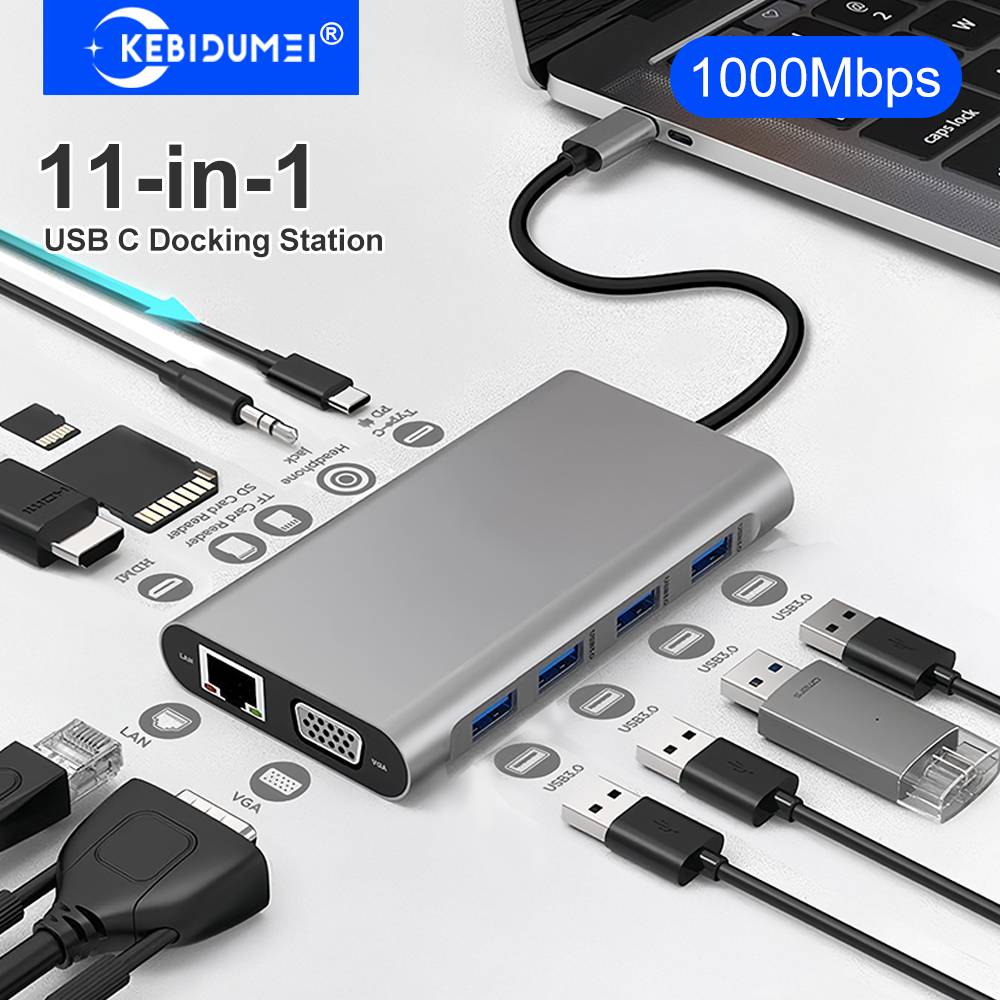 11-in-1 USB C Docking Station USB HUB Type C Hub USB C Splitter 4K HDMI Adapter/1000Mpbs Lan/5Gbps USB 3.0 Hub For PC Laptop