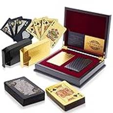 Trendcool Pokerkort Poker Deck Brädspel med trälåda Portfölj Vattentät Poker Kortlek Poker Svart, Guld, Guld (Gold+Svart+Box)