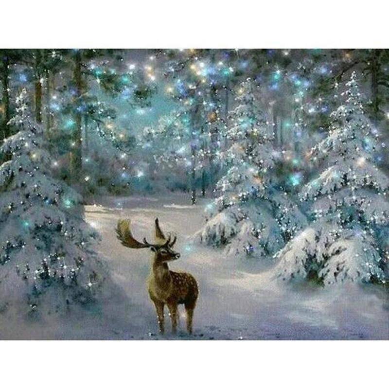 Rund diamant målning korsstygn strass broderi Snowy Christmas Deer Full Drill Bild 30X40CM