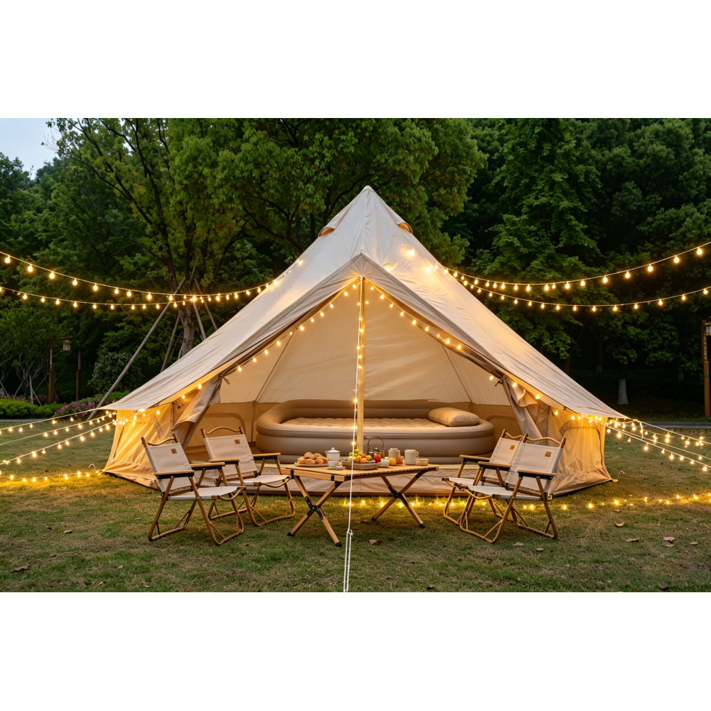 Waterproof 4-Season Oxford Bell Yurt Tent 9.8ft Spacious Hot Tent with Fireproof Stove Jack, Windproof Luxury Glamping Shelter Fits 3-4 Adults, Breathable Outdoor Family Camping Tent for Festival