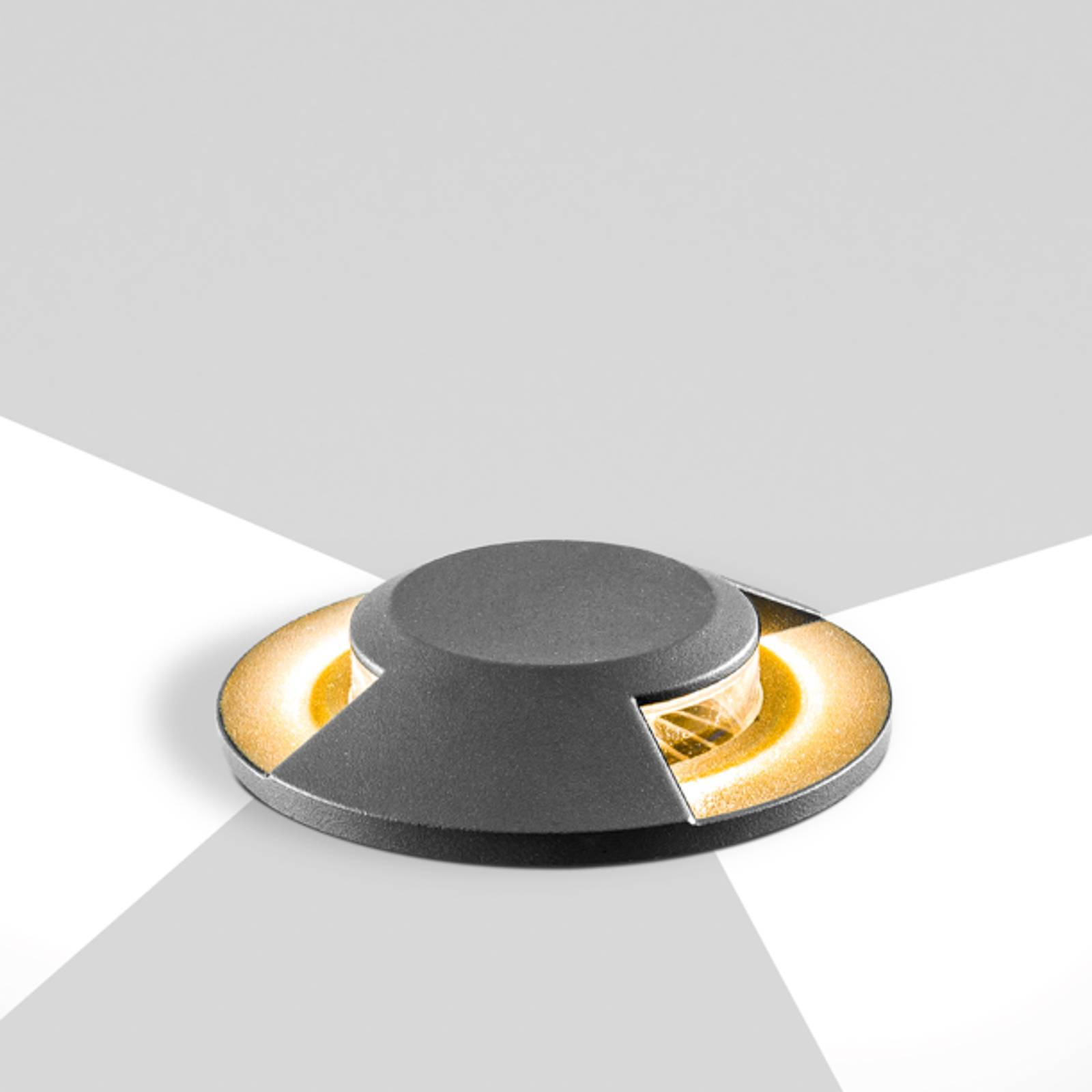EVN Scopum LED-golvinbyggnadslampa rund 2-faldig, Svart, Aluminium / grå / zink, LED-markspotlight