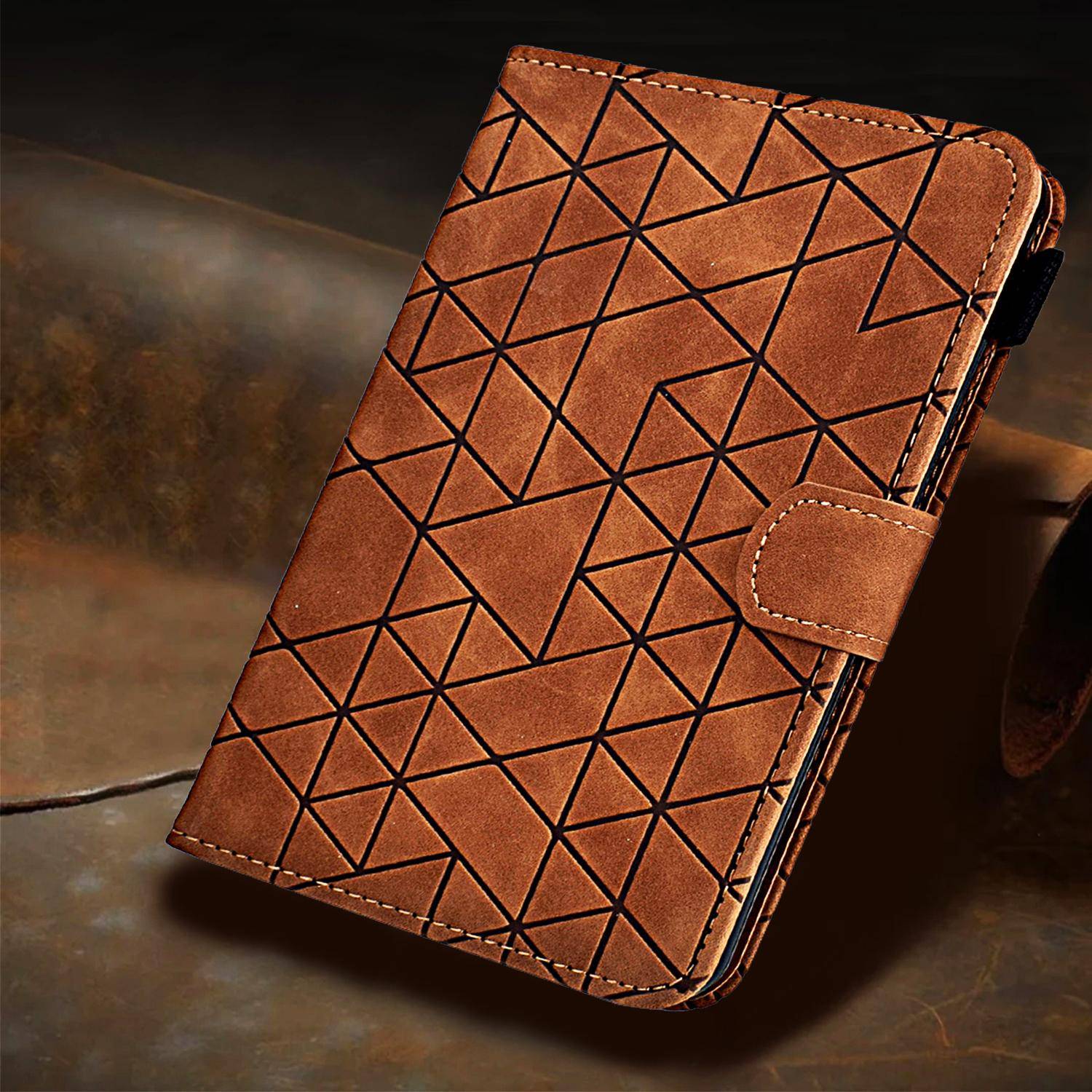 Läderfodral för IPad 2025 A16 Air 10.9 10.2 11 Tum Pro MINI 3 4 5 6 7 8 9 10:e 11:e Generationen Rombmönstrade Fodral Cover brun