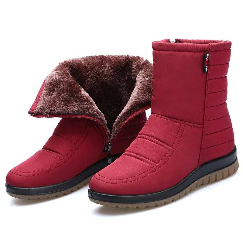 Vattentäta snöstövlar Dam Vinterskor Kall vinter Dam Ankelboots Halkfria dam bomullsskor Plus Size 42 cm brun