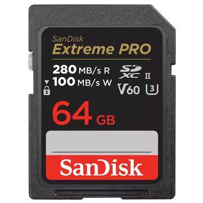 SanDisk SDXC Extreme Pro R 280MB/s V60 UHS-II, Class 10 memory card  64 GB