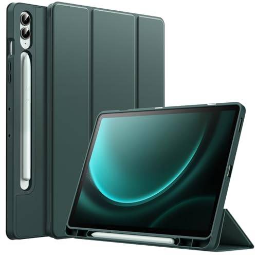 JETech Fodral för Samsung Galaxy Tab S9 FE+ / S9 FE Plus 12,4 Tums med S Pen Pennhållare, Mjuk TPU Tri-Fold Stand Tablet Case, Support S Pen Laddning, Automatisk Väckning/Sömn (Midnattsgrön)
