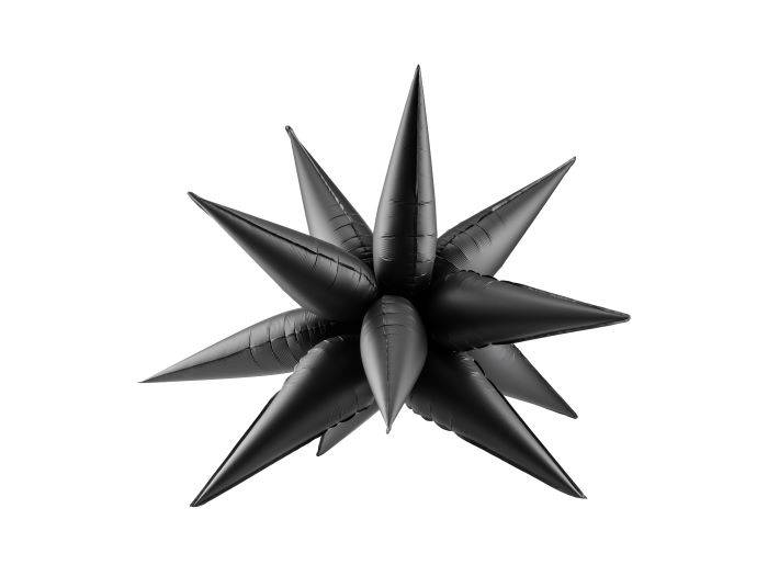 Sort 3D stjerne folieballon - 70 cm.