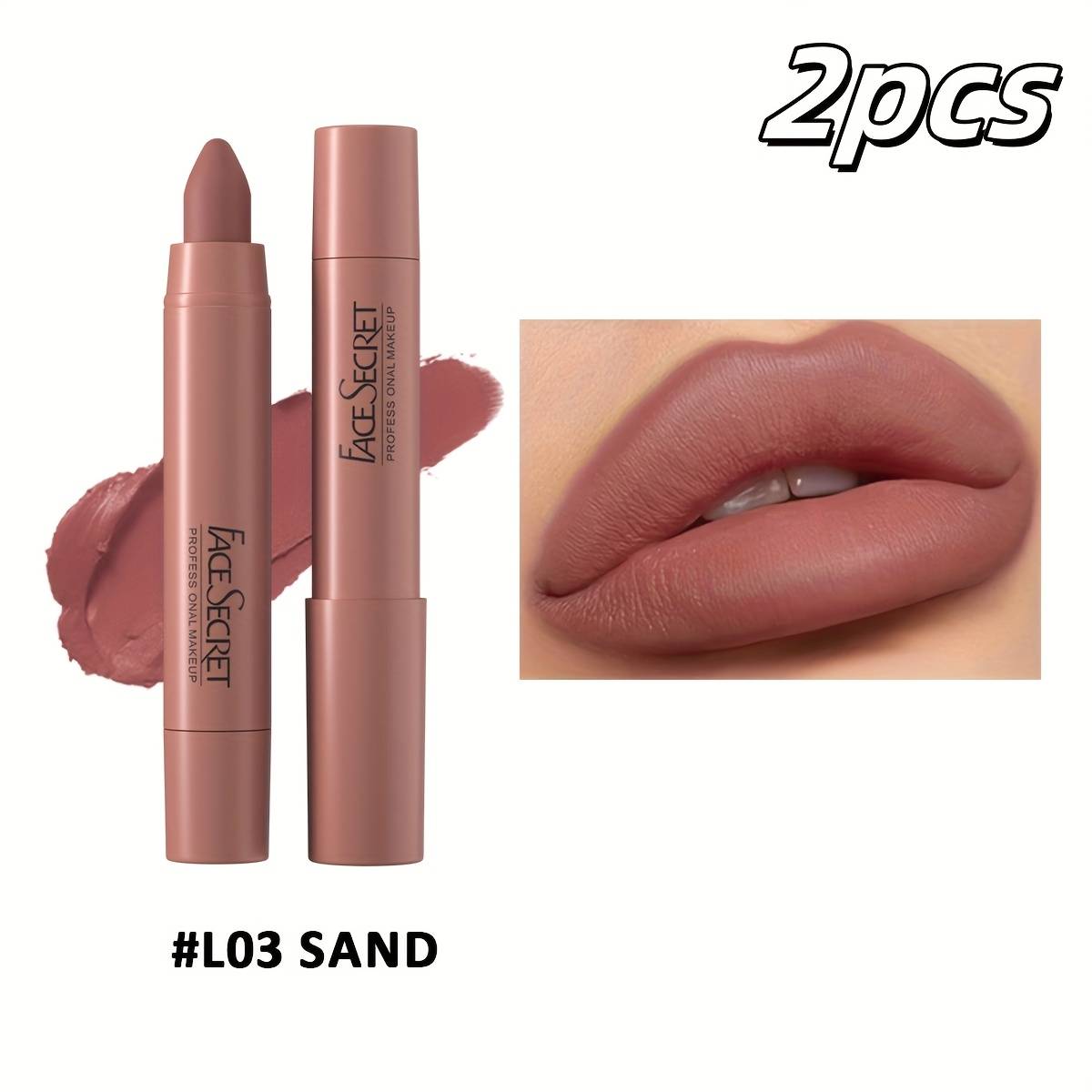 2pcs-matte Waterproof Lip Crayon,nude Brown,long-lasting Formula, Crayon-like Texture, High Pigmentation, Lip Line Concealing, Suitable For Types, Ideal For Halloween And Christmas Makeup Looks.