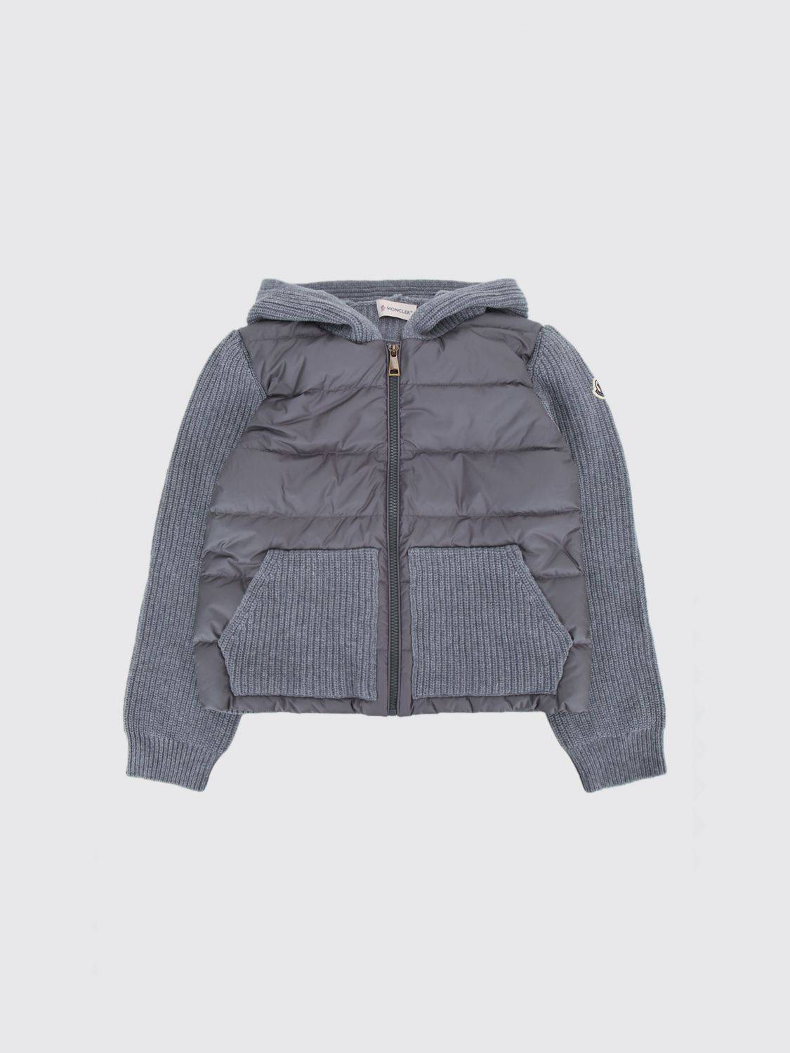MONCLER Wattierte Kapuzen-Strickjacke für Jungen mit gestepptem Nylon-Panel - 12