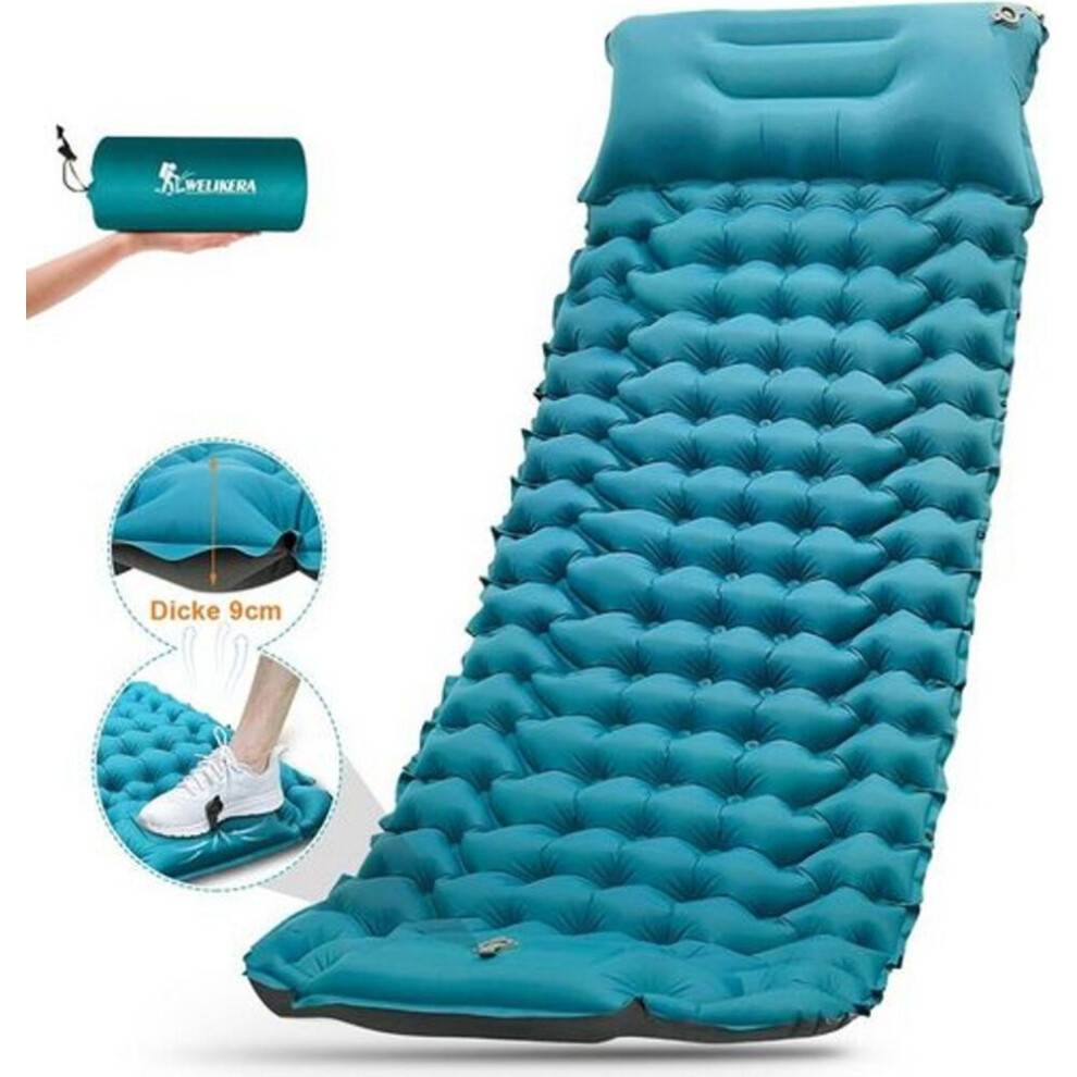 Campingmåtte, oppustelig campingmåtte, 9 cm tyk, ultralet campingmåtte med pude, selvoppustelig liggemåtte til camping, vandreture