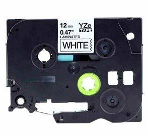 Tape til Brother TZe-231 tape, sort tekst på hvid 12mm tape, YZe-231.