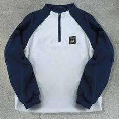 Men's Pullover Hoodie, Sherpa Half-Zip, Raglan Sleeve, Contrast Color, Casual Sweatshirt For Men - White - L,M,S,XL