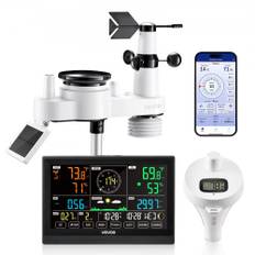 VEVOR 7-i-1 Wi-Fi Vejrstation med app, 190,5 mm display, trådløs soldrevet udendørs sensor, med pooltermometer, regnmåler, indendørs udendørs til vejrudsigt vindhastighed pooltemperatur