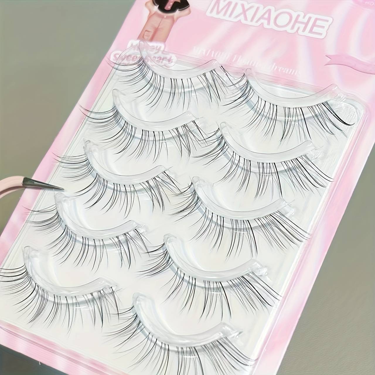 TEMU Mixiaohe Fox Style Full Strip False Eyelashes, Diagonal Curly Natural Realistic Camera-friendly Transparent Stem C Simulation Eyelash , 5 Pairs, Daily Eye Decorations, Recommended For Beginners