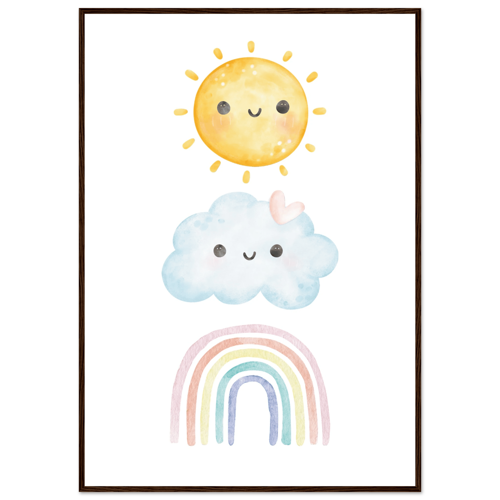 Sol moln och regnbåge poster-70x100 cm / 28x40″ / Med ram / Mörkt trä