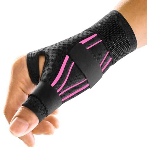 FREETOO Ergonomische Daumenbandage Rechts und Links, Atmungsaktive und Weiche Daumenschiene, Daumenorthese bei Arthrose, Sehnenscheidenentzündung, Schnapdaumen, Damen und Herren, XS, Schwarz/Pink