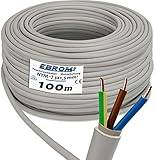 EBROM NYM-J 3 x 1,5 mm² – mantelkabel – installationskabel – våtrumskabel – grå – stort urval i många längder i steg om 5 meter per styck – din längd: 3 x 1,5 mm2, 100 meter